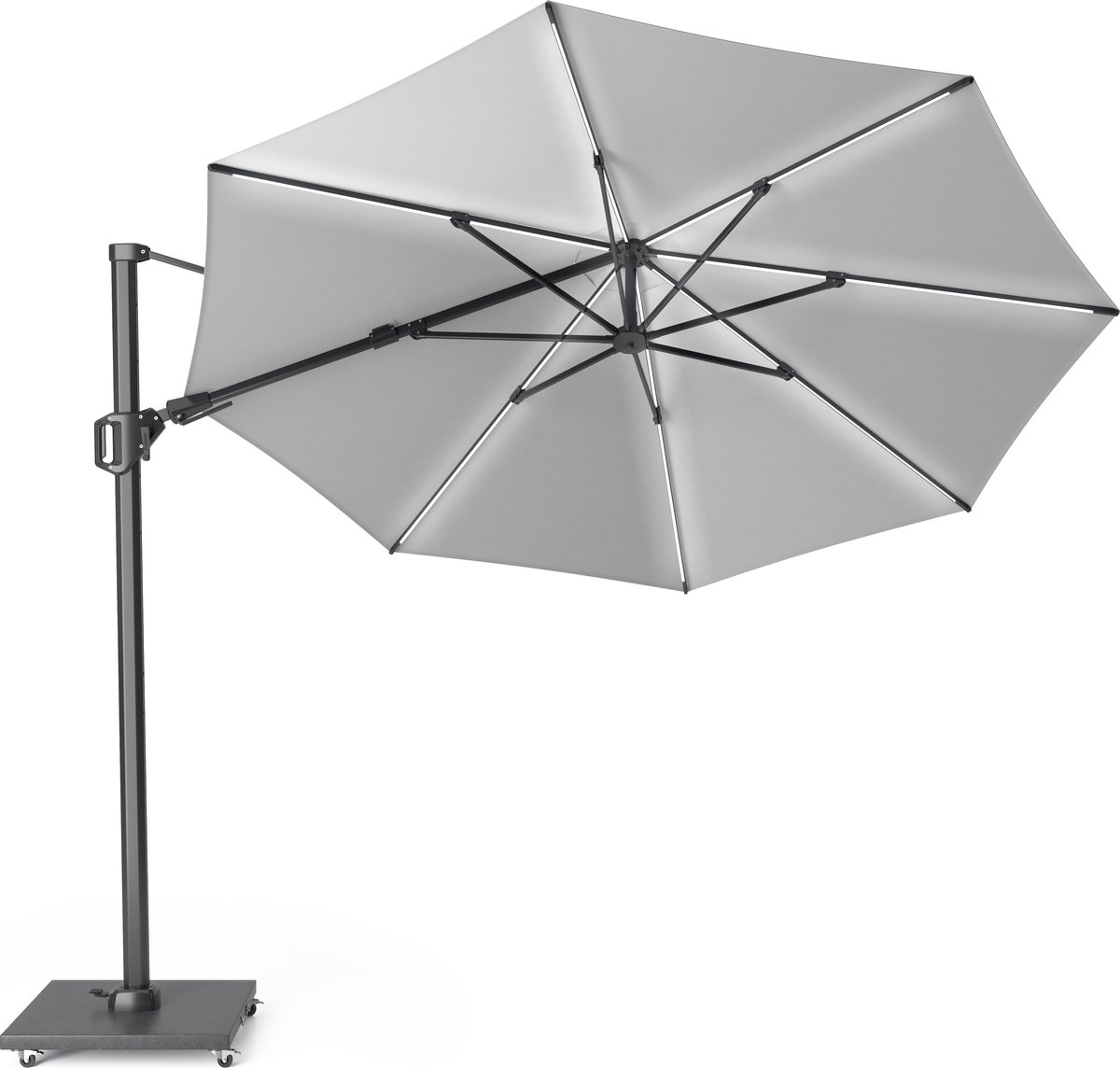 Platinum | Zweefparasol Challenger T² Glow ~350 cm | Lichtgrijs