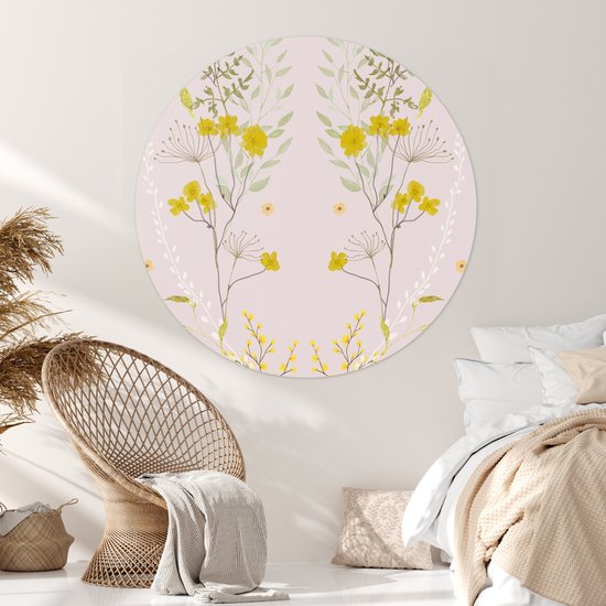 WallCircle® - Papier peint cercle 140x140 cm - Stickers muraux Rose - Fleurs - Design - Pastel - Cercle mural salon - Cercle mural chambre - Décoration de chambre autocollante - Accessoires de Décoration murale