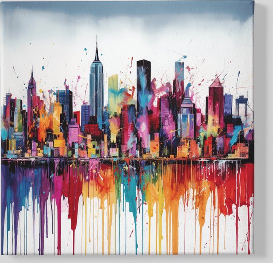Tableau sur toile - Ville colorée - Abstrait - Décoration murale - 40x40x2 cm