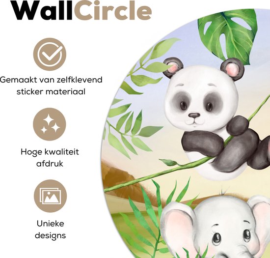 WallCircle - Stickers muraux muraux - Cercle de papier peint - Jungle - Feuilles - Animaux - Vert - 50x50 cm - Cercle mural - Autocollant - Autocollant de papier peint rond