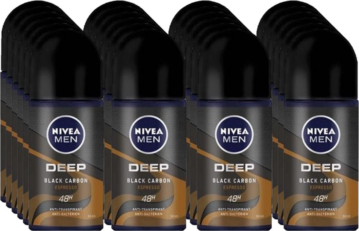 Goedkoopste Nivea Deo Roller Men - Deep Black Carbon Espresso - Voordeelverpakking 24 x 50 ml