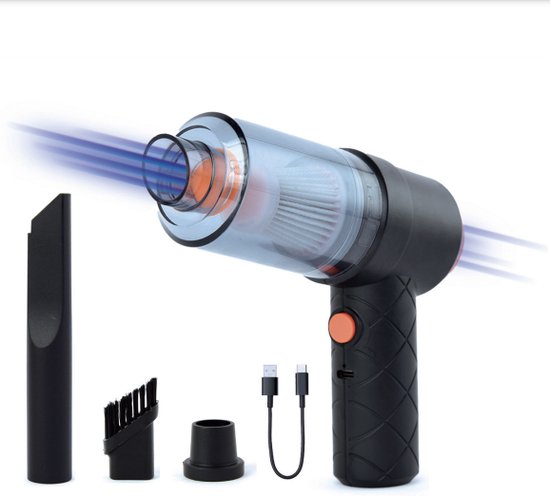 Auto stofzuiger draadloos - Kruimeldief - Handstofzuiger - Mini draadloze stofzuiger - Cadeau voor mannen - Air Duster - Droog & Nat - Autostofzuiger - USB C - Zwart