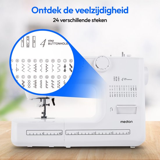 MEDION naaimachine met vrije arm SM60 (60 watt, 60 verschillende steekpatronen met knoopsgaten, led-naailampje, automatische draadinrijger, achteruitrijgknop, draadafsnijder, MD10689)