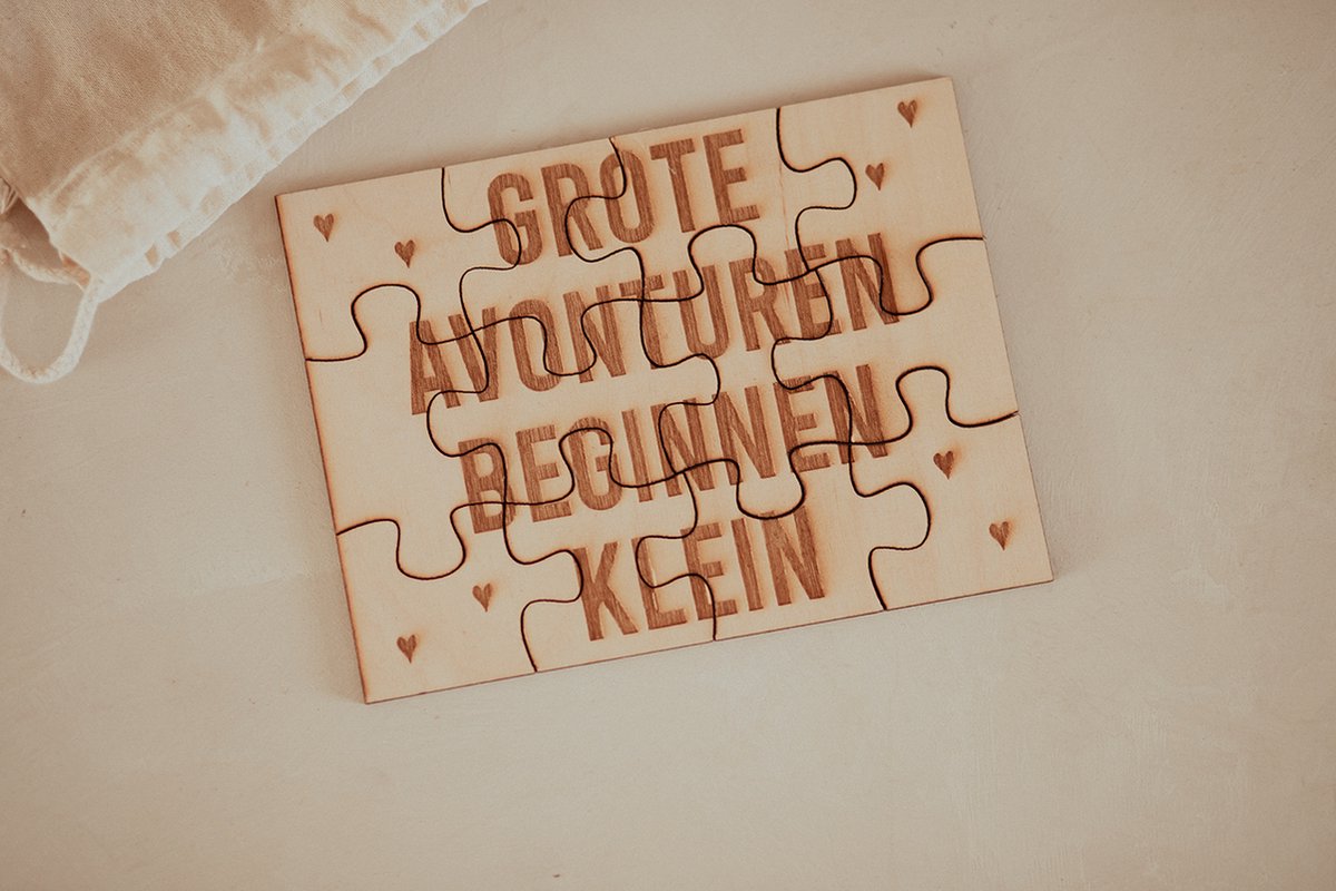 BolleToet - houten puzzel 'grote avonturen beginnen klein' - zwangerschapsaankondiging - zwangerschap