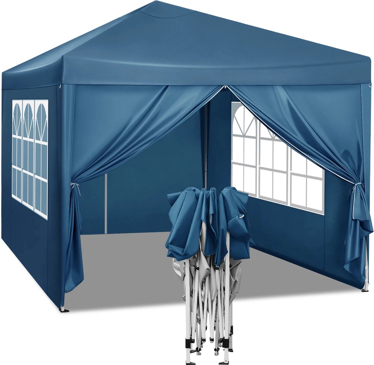 Partytent - Paviljoen - Opvouwbare Luifel - Tuin tent - Waterdicht - Uv Bescherming - met Draagtas - Pavillon - Prieel - Zijpanelen - 3x3m - Blauw