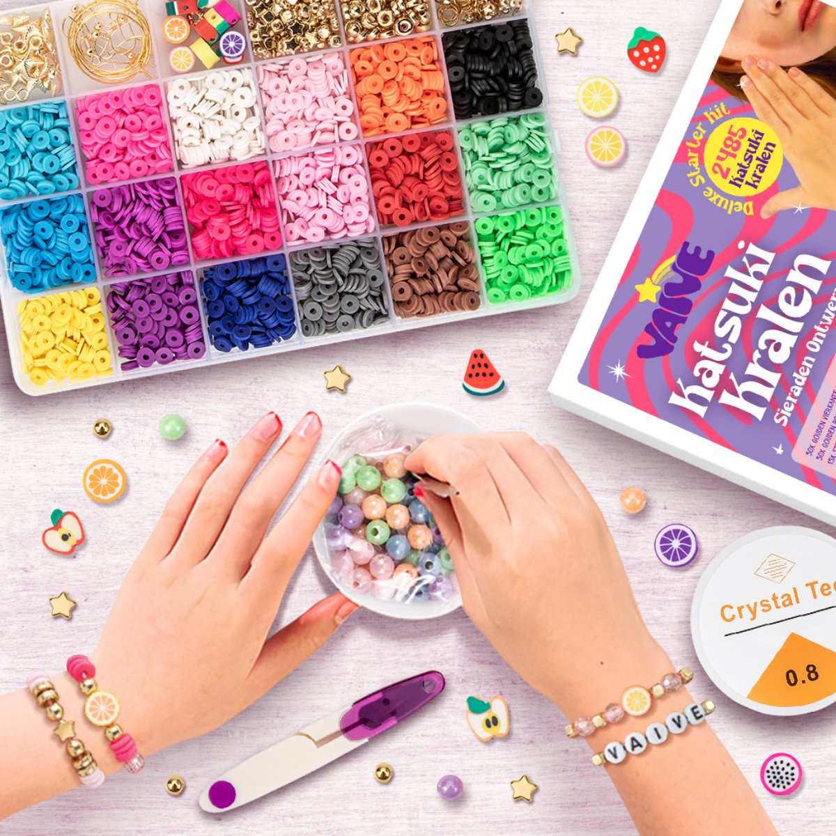 Vaive Katsuki Kralen Deluxe Starter Kit - 2485-delige Sieraden Maken Set - Knutselen Meisjes - Voor Kinderen - Knutselkoffer - Armband Maken - Oorbellen maken — afbeelding 2