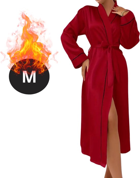 Livano Satijnen Jurk - Slipdress - Pyama Dames - Badjas - Ochtendjas - Kimono - Erotisch - Kamerjas - Rood M