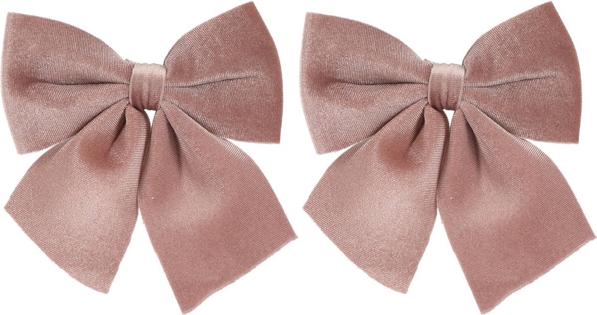 Home & Styling Kerstdecoratie/Kersthanger Velvet Strikken - Set van 2 stuks - 13x25cm - Roze