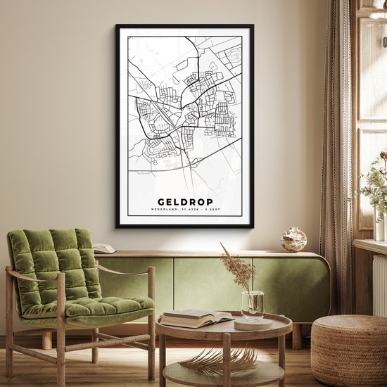 Cadre photo avec affiche - Carte - Geldrop - Zwart - Wit - 80x120 cm - Cadre pour affiche