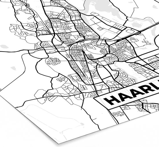 Affiche encadrée - Cadre photo 40x40 cm - Posters - Carte - Haarlem - Zwart - Wit - Cadre affiche noir - Décoration - Décoration murale salon - Décoration murale chambre