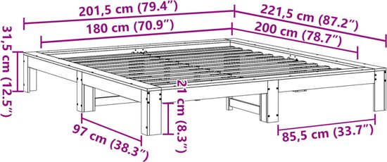 vidaXL - Cadre de lit - sans - matelas - solide - bois de pin - marron lavé - 180x200 - cm