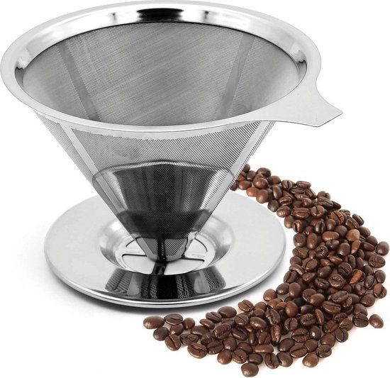 Koffiefilter van metaal, koffiefilter van roestvrij staal, herbruikbare koffiefilter van fijnmazig roestvrij staal, koffiezetapparaat met metalen kegel