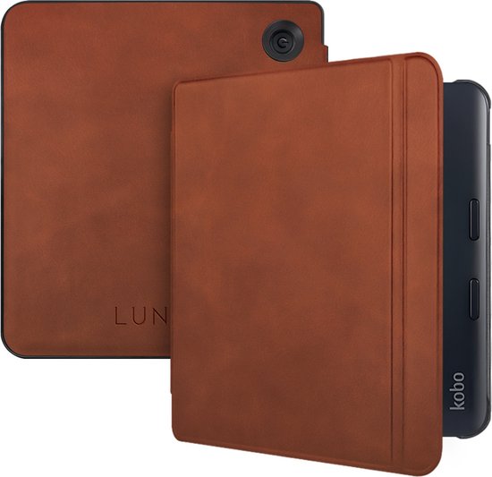 Lunso Geschikt voor Kobo Libra Colour hoes (7 inch) - echt leren sleepcover - Cognac van Merkloos — afbeelding 5