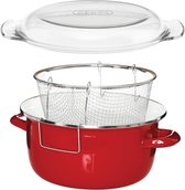 Bol.com 5L Emaille Chip Pan - Glazen Deksel - Rode Friteuse - Kleine Friteuse 16x33x27 aanbieding