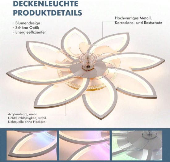 Plafondlamp ventilator waaier 7 kleuren RGB