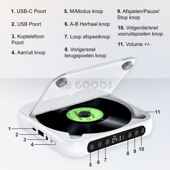 KLIM Discman - Draagbare CD-speler Met Een Ingebouwde Batterij Inclusief Klim Fusion Oortelefoon Zwart