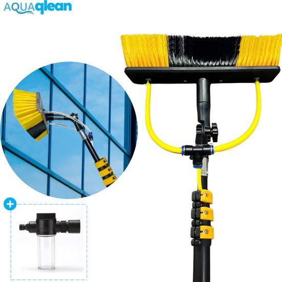 Aquaclean [PREMIUM]- Telescoopsteel set met borstel - Met Waterdoorvoer - Telescopische Wasborstel - Telescoopsteel ramenwassen - 10 meter + GRATIS ZEEPDISPENSER!