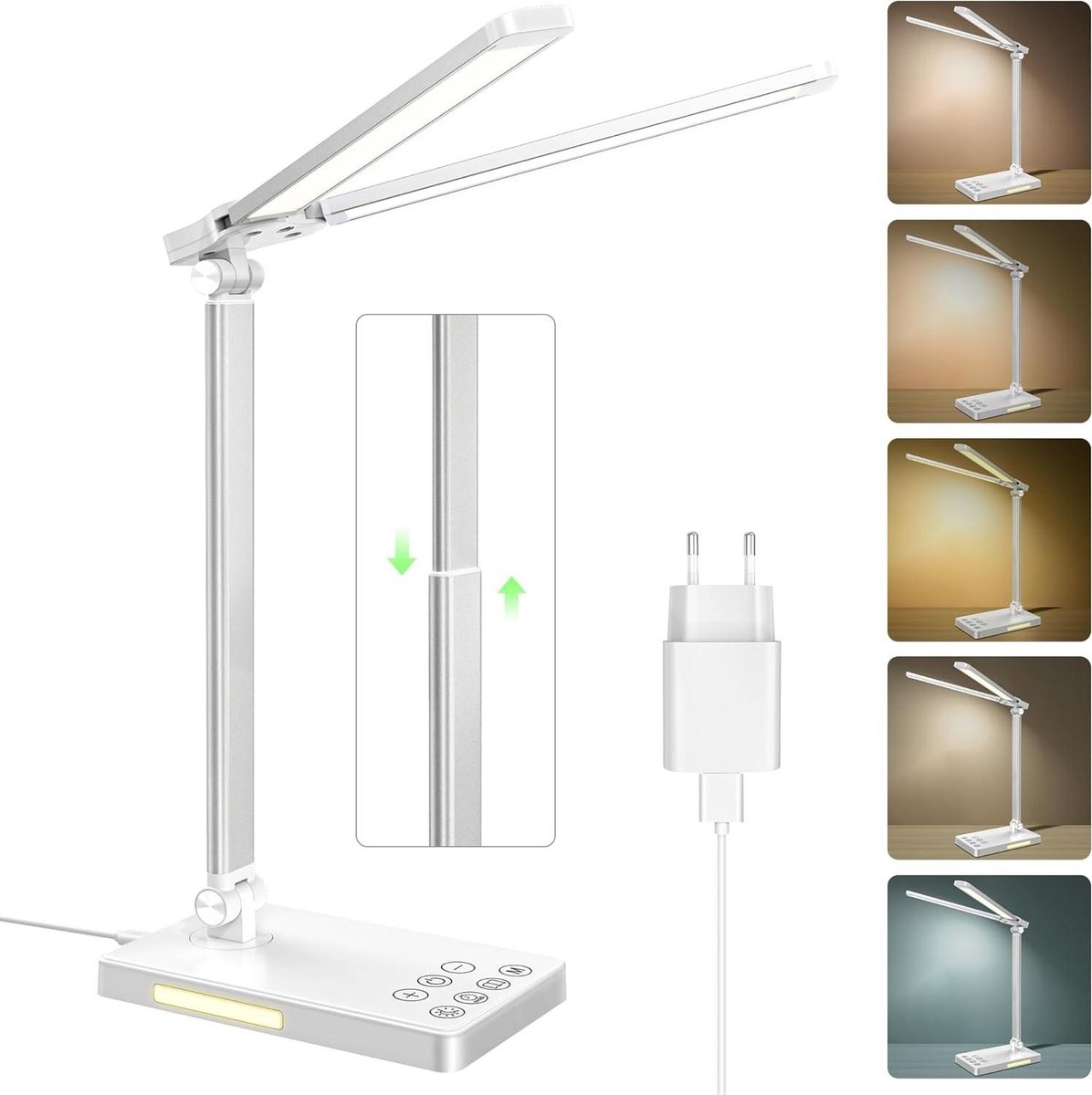 EppieBasic Bureaulamp LED Klem-Op, Dubbele Lichte LED Tafellamp Dimbaar, Daglicht Lamp Bureaulamp voor Thuiskantoor 4 Kleur Modi Zwenkarm Monitor Lamp voor Kantoor, Lezen, Werken, 12W EppieBasic Bureaulamp LED Klem-Op, Dubbele Lichte LED Tafellamp Dimbaar, Daglicht Lamp Bureaulamp voor Thuiskantoor 4 Kleur Modi Zwenkarm Monitor Lamp voor Kantoor, Lezen, Werken, 12W