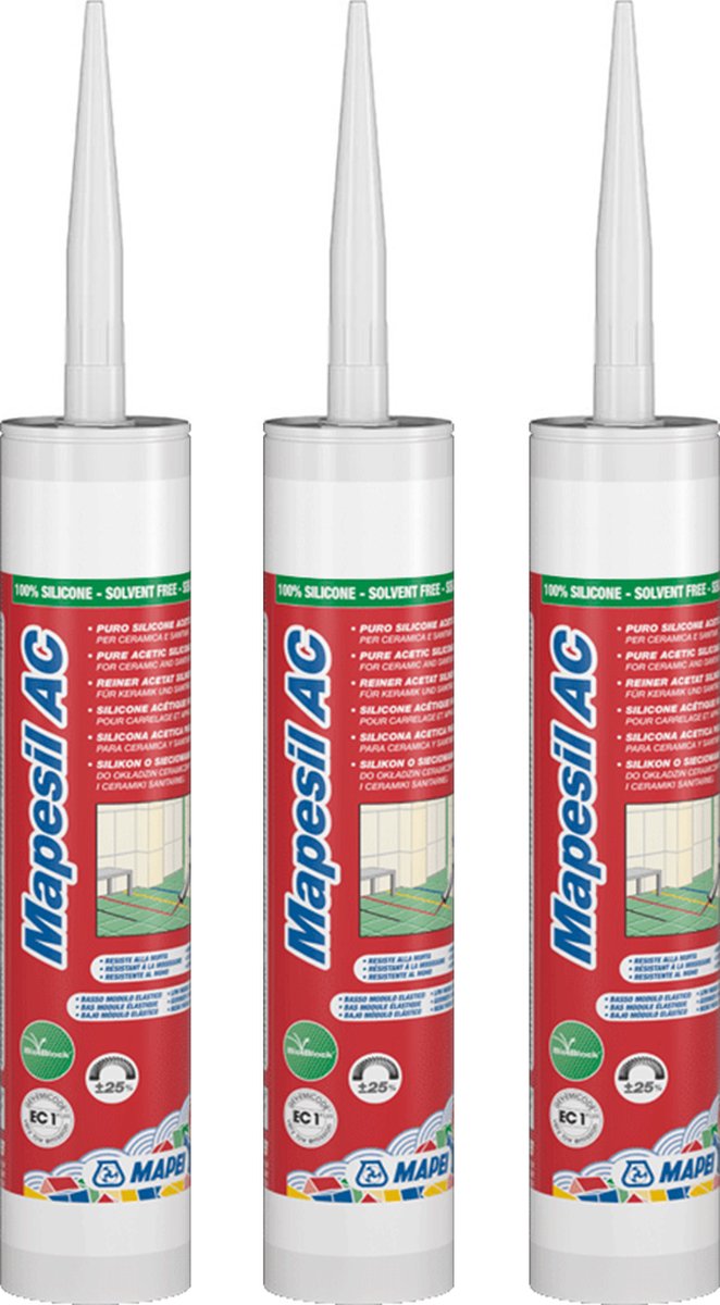 MAPEI Mapesil AC Siliconenkit Multipack - Voor Afdichten Van Voegen - Kleur 132 Beige - 310 ml - 3 Stuks