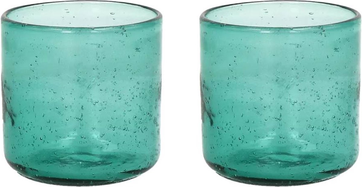 Pomax VICO - waterglas - glas - DIA 8 x H 8,2 cm - donker aqua - set van 2