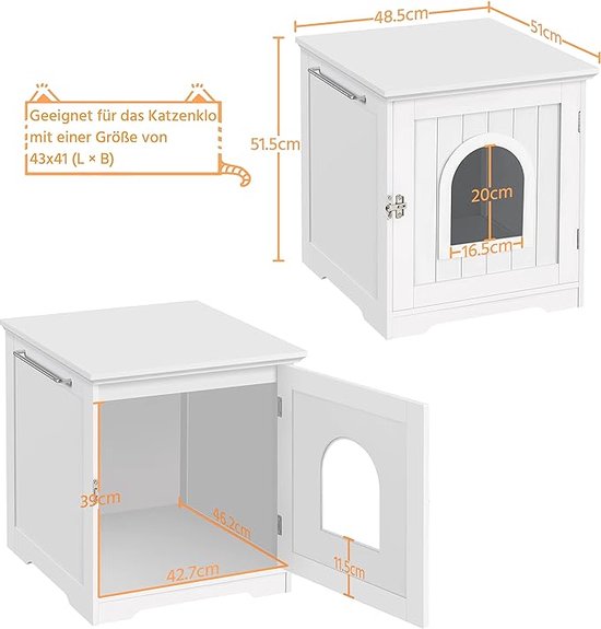 Nanook XL Kattenkast/kattenhuis met lade voor kattenbak, wit, hout