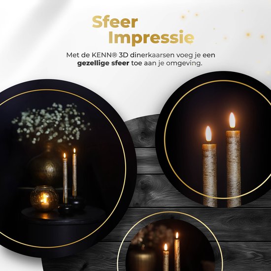KENN Led Bougies chandelles - 2 pièces - Or - Apparence réaliste - Avec télécommande - Bougies de Cire 3D - Bougies chauffe-plat et durables - Éclairage de Noël - Bougies chauffe-plat
