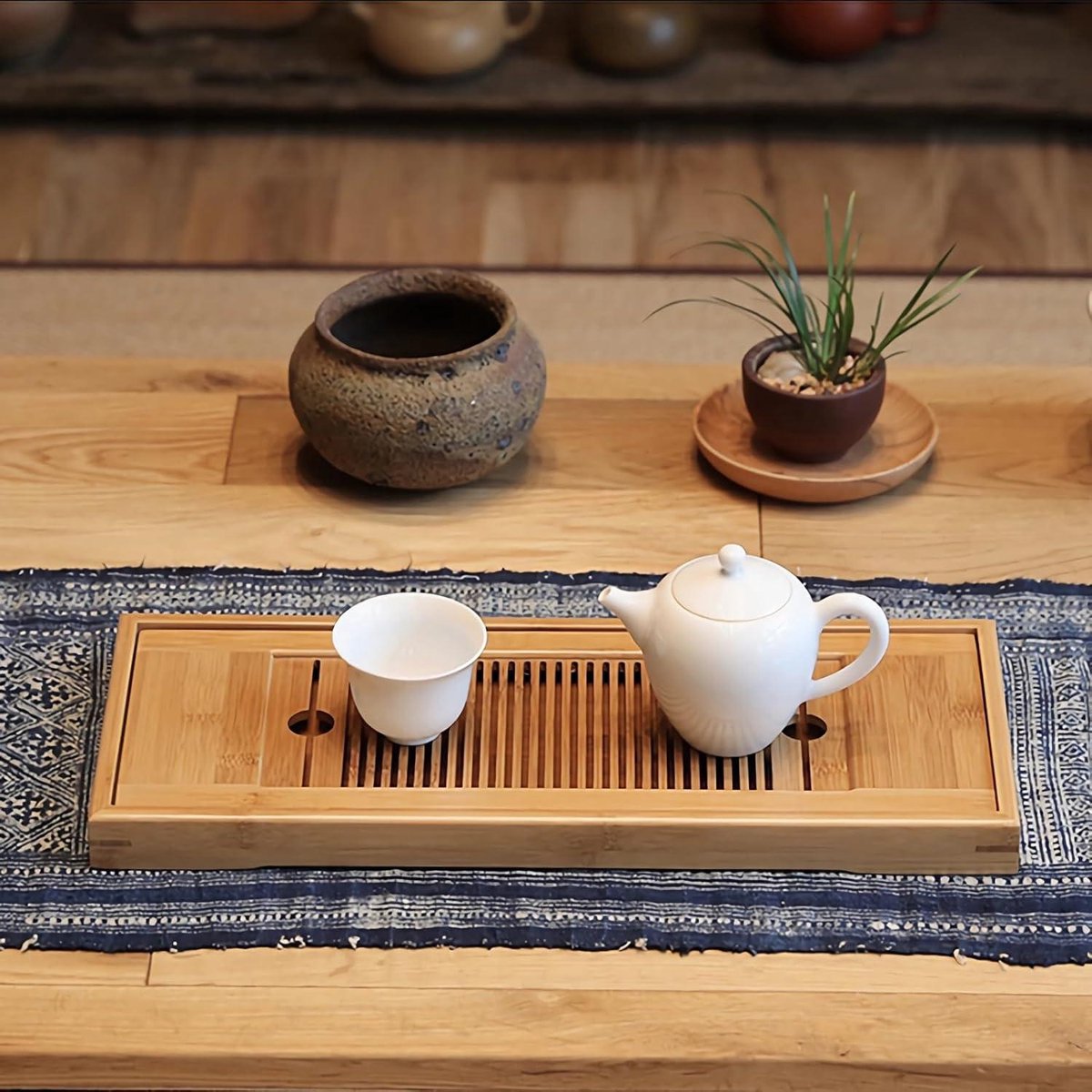 1Pc Bamboe Thee Dienblad, Draagbare Smaakvolle Gongfu Theetafel, Bamboe Mini Thee Dienblad Chinese Gongfu Thee Plaat voor Home Office Tafel 38 15cm voor Huis Tuin