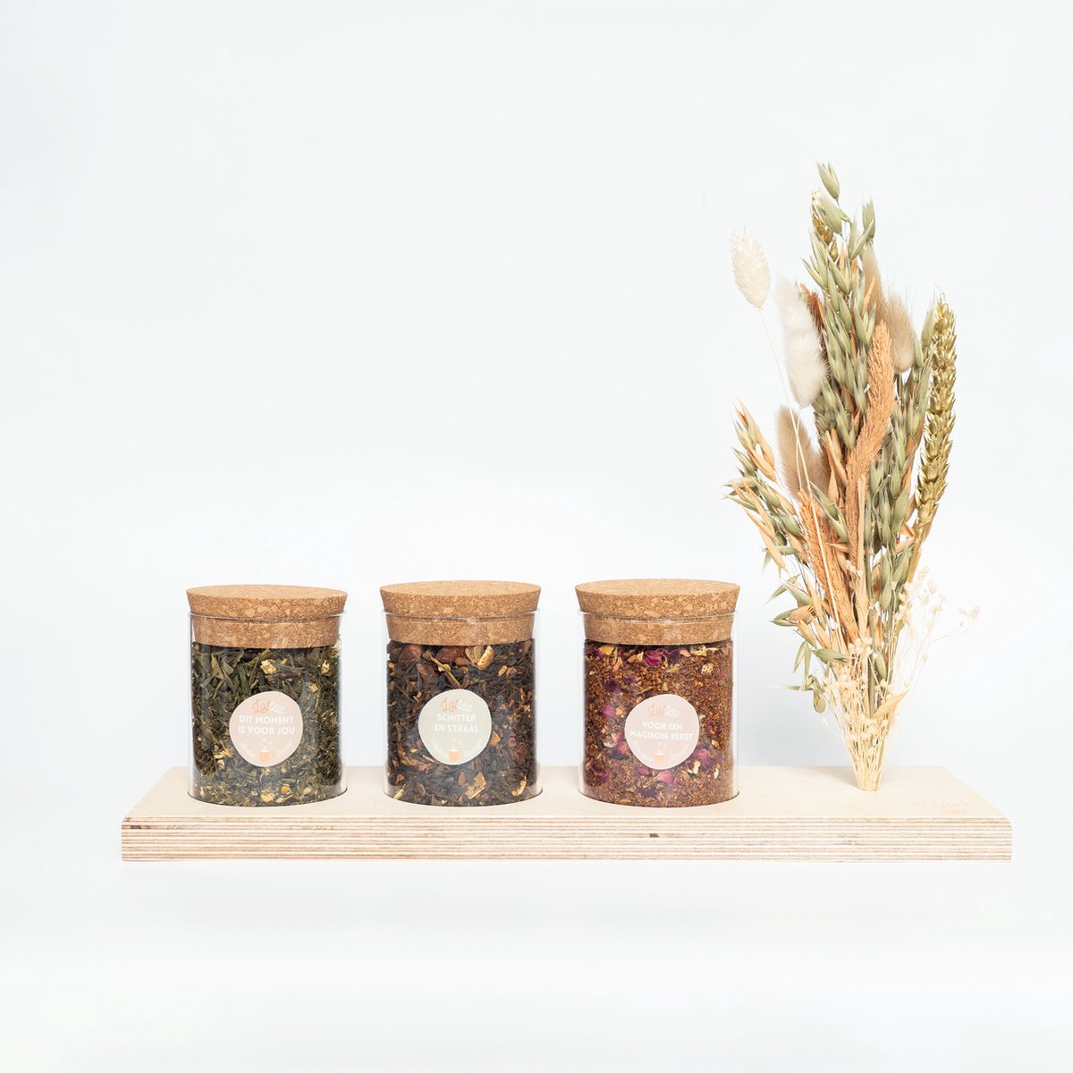 Theeplank Favoriet Kersttijd - theeplank met potjes, kerst geschenk, kerstcadeau, kerstpakket, thee gift, thee pakket, thee cadeaupakket, thee geschenkset, thee cadeau