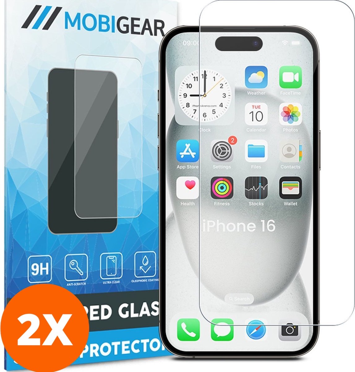 Mobigear Screenprotector geschikt voor Apple iPhone 16 Glazen | Mobigear Screenprotector - Case Friendly (2-Pack)