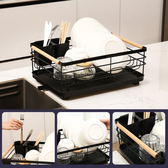 Behave Égouttoir avec égouttoir – Comprend égouttoir – Égouttoir à vaisselle – Avec porte-couverts – Gain de place – Métal – Zwart