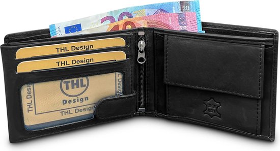 THL Design - Portemonnee Heren - Billfold - Heren Portemonnee Leder - Leer Zwart