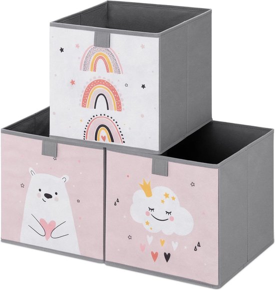 Set de 3 cutii depozitare YOUDENOVA, bumbac, albastru, 28 x 28 x 28 cm