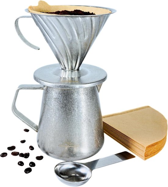 Foto: Pour over koffiemakerset van roestvrij staal herbruikbaar 600 ml koffiepot koffielepel papieren filter voor kantoor en caf 