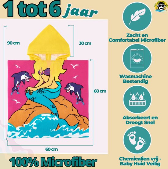 BoefieBoef Kinder Badponcho - Baby Badcape - Microfiber Kleuter Badjas Met Capuchon - Kerst Cadeau - Peuter Strandponcho Voor Kinderen tot 6 jaar - 60x90cm - Roze Dolfijn Zeemeermin - meisje - Peuter - Zomer - Strandlaken - Surfponcho - Dreumes van Merkloos — afbeelding 3