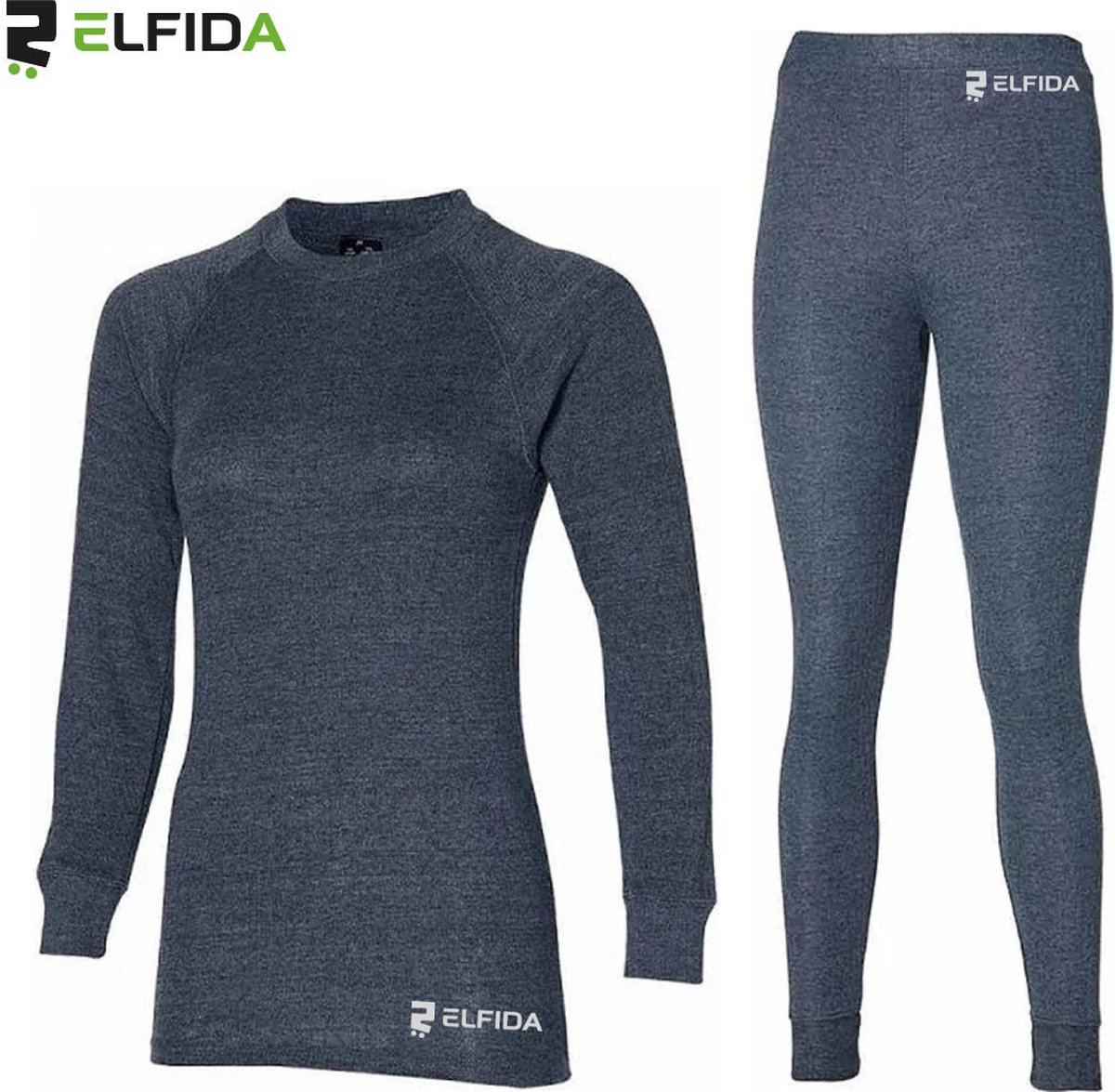 Elfida – Thermokleding Set Dames – Thermoshirt en Thermobroek Antraciet – Thermo Ondergoed Dames – Maat S