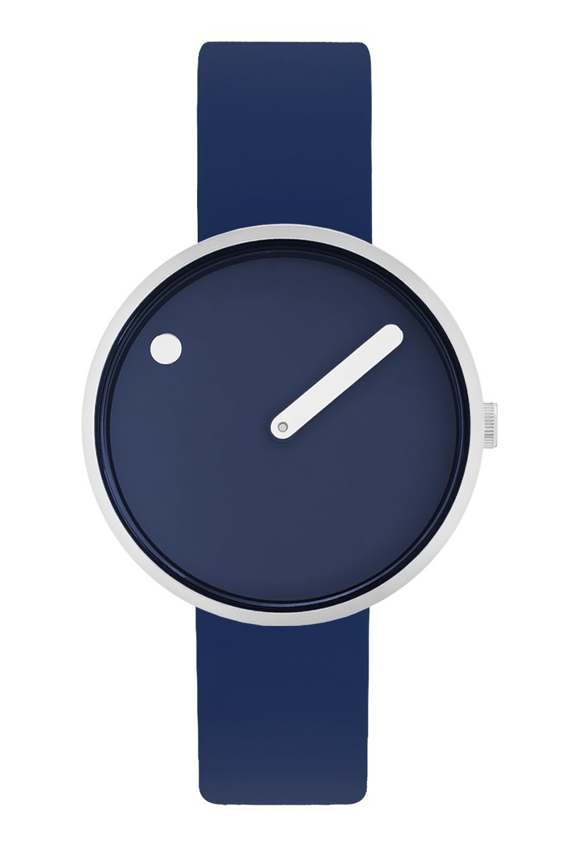 Picto Design Dameshorloge Midnight Blue Wijzerplaat, Stalen Horlogekast, Donkerblauwe Silicone Rubberen Horlogeband 34093-0514S - 34mm