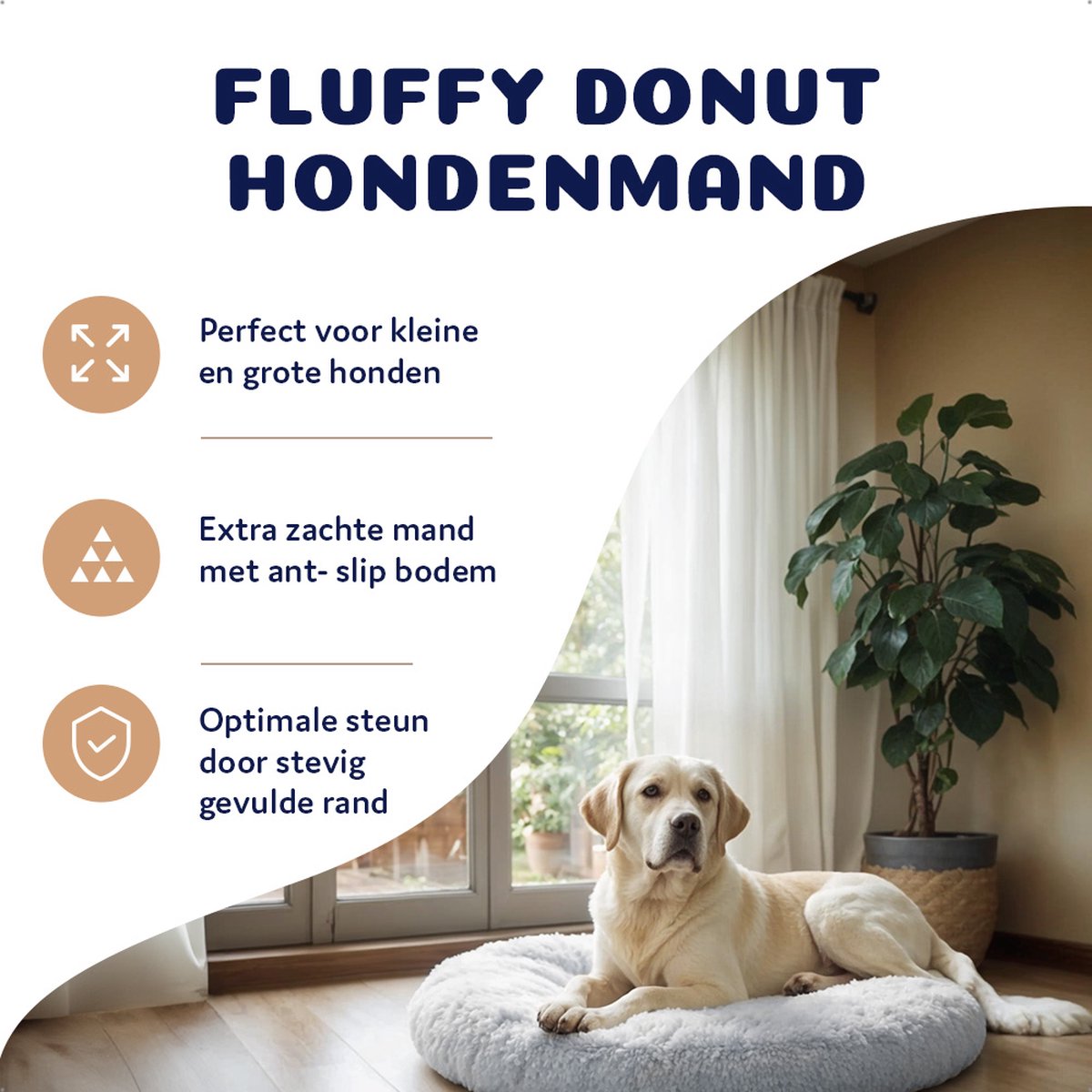 Pet Perfect Fluffy donut hondenmand 100 cm grijs thumbnail 2