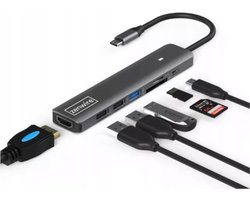 Zenwire USB-C Hub – Hub – Adapter 7in1 HDMI 4K – USB 3.0 – SD – Micro SD – Multiport Power Delivery 100W – Docking Station – USB Splitter – Geschikt voor Laptop Macbook Pro / Air / Windows / Universeel