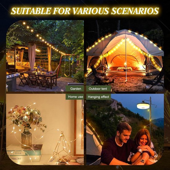 Tentverlichting 2000mAh Oplaadbare Draagbare Camping Lights- Led String Lights- Waterdichte Tuinverlichting- Verstelbare Verlichting- 20M Fairy Lights — afbeelding 2