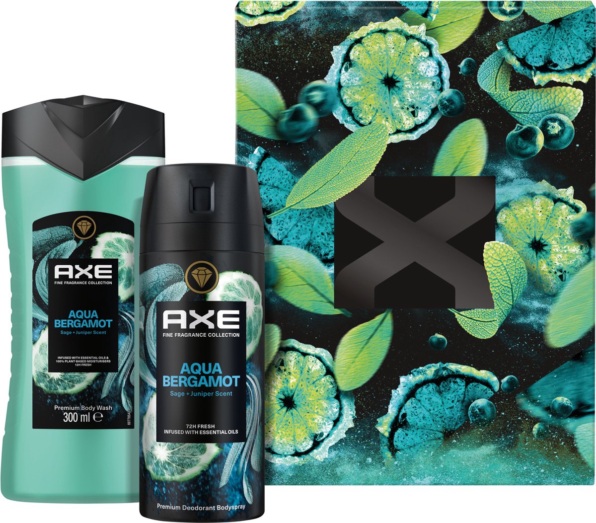 AXE Fine Fragrance Collection Fine Fragrance Collection Duo Geschenkset - Aqua Bergamot - met de geur van bergamot, salie en jeneverbes - 300 ml + 150 ml op Prijzenvolger.com