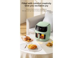 Microdata - Airfryer - Heteluchtfriteuse - Airfryer Oven - Hetelucht Oven - Digitale Airfryer - Lucht Frituur - Touchscreen bediening - Schuiflade met glas - QF606 - 6L - 1350Watt - Groen