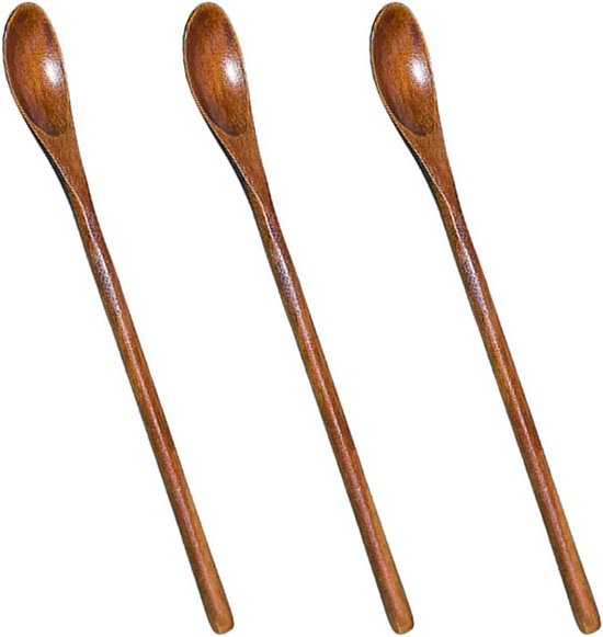 Inovra ® Cuillères en bois faites à la main, Set de 3 pour le Café, le miel, les soupes et les desserts
