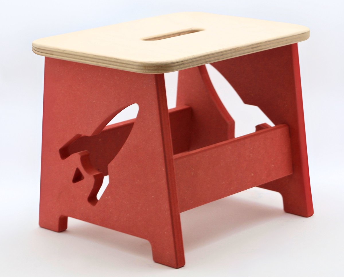 Houten kruk voor kinderen - Kinderkruk - Opstapje - Rood - Raket
