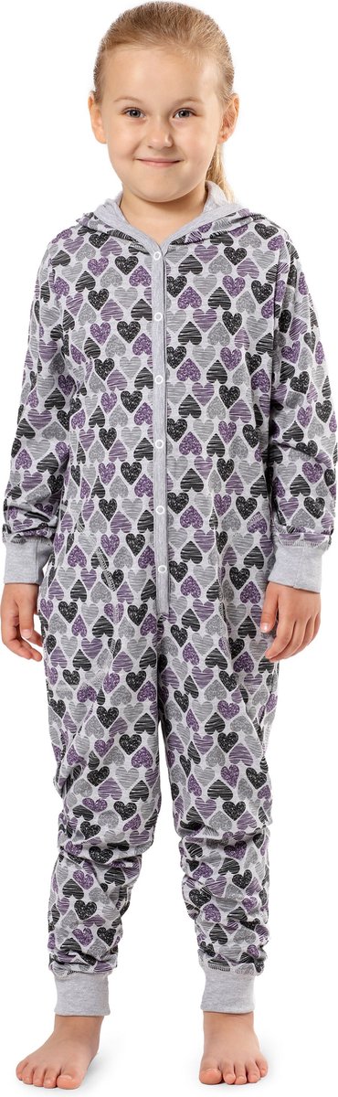 Merry Style Kinder Pyjama - ronde hals - lange mouwen - lange broek met zakken - Katoen - MS-MS10-223-PJ - Melange Herzen Violett - 158-164
