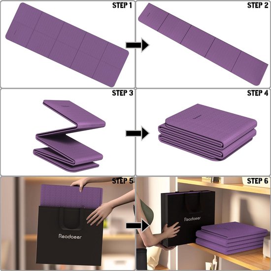 Opvouwbare 6 mm dikke yogamat met draagtas - Antislip TPE-oefening Pilates-mat voor 183 cm L x 61 cm B Yoga mat van Lion Jord. — afbeelding 3