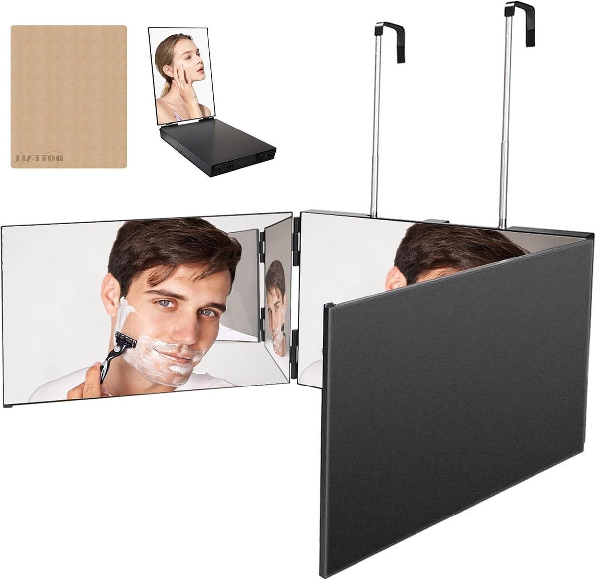 Goedkoopste 360 graden verstelbare 3-weg spiegel met haak - make-upspiegel voor badkamer en slaapkamer Scheerspiegel