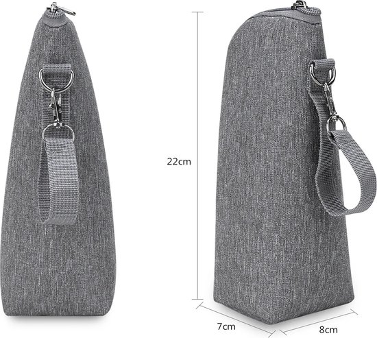 Ychee - Draagbare Thermo Tas - Melkfles Tas - Isoleertas - Flessenwarmer - Koeltas - Reizen - Onderweg - Handig - Compact - 24x8x7cm - Grijs van Ychee — afbeelding 2