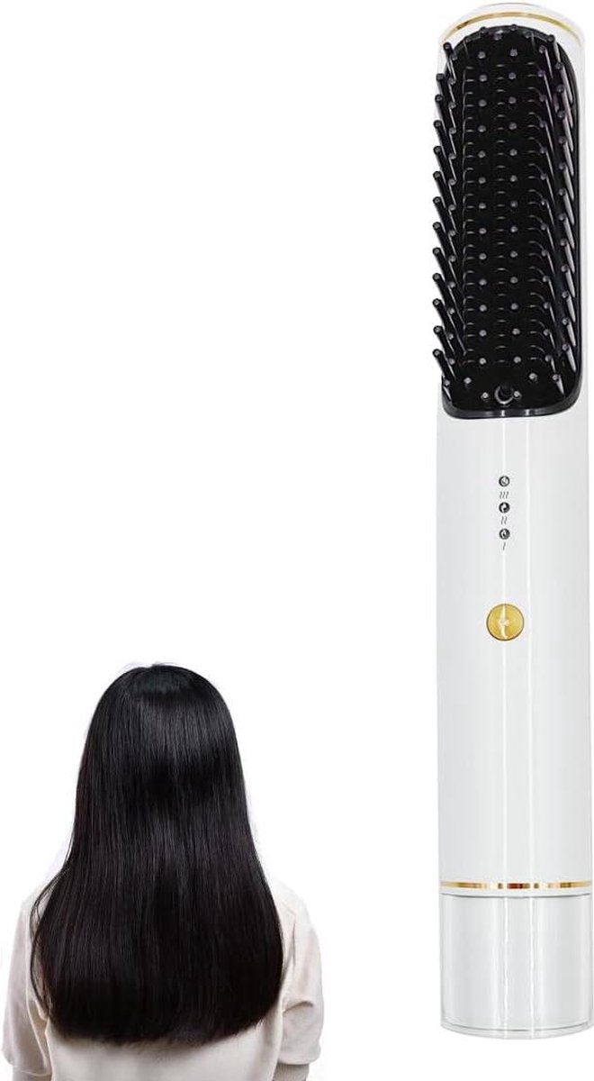 Ionische Stijltang Kam Warmteborstel Draadloos Oplaadbaar - Met 3 Niveaus Temperatuur - Reis Stijlborstel USB - Anti-brandwonden - Draagbaar - Wit Pearl