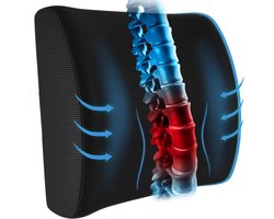 Rgonomisch Rugkussen Onderrug - Memory Foam - Rugsteun - Lendensteun - Vermoeidheid verlichten - Voor Auto, Bureaustoel, Bank en Bed - Autokussen - Thuiswerken - Zwart - Rugklachten & Zitcomfort