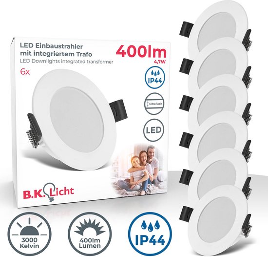 B.K.Licht - LED Badkamer Inbouwspots - set van 6 - IP44 - wit - badkamerverlichting - warm wit licht - 8.5x2.5 cm (DxH)